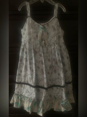 Laura Ashley White and Teal Floral Ruffled Sundress